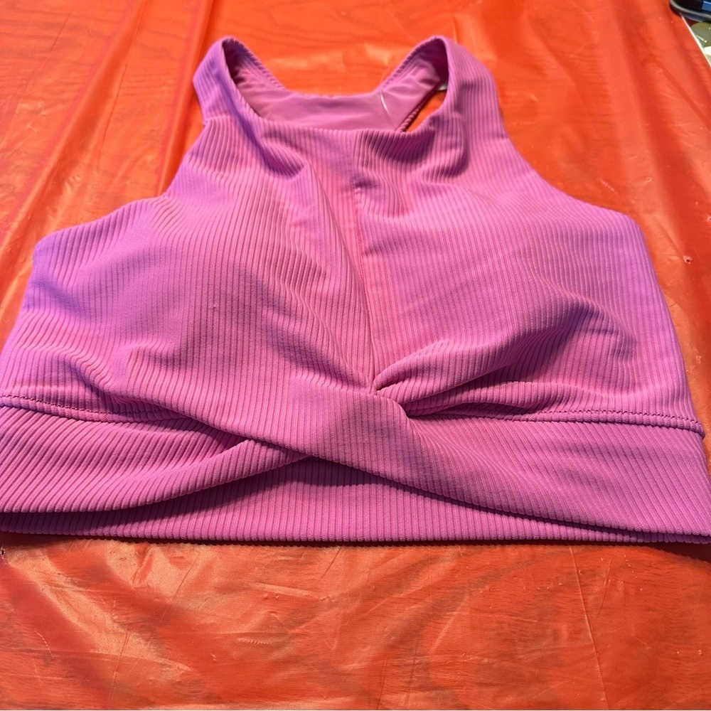 Pink Ribbed Tie Front Crop Tank Top